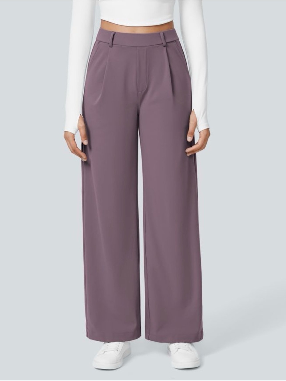 Halara Flex DayStretch High Rise Straight Leg Work Pants Purple M Petite